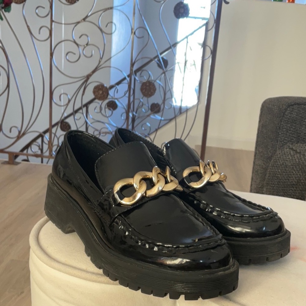 Black chunky loafers